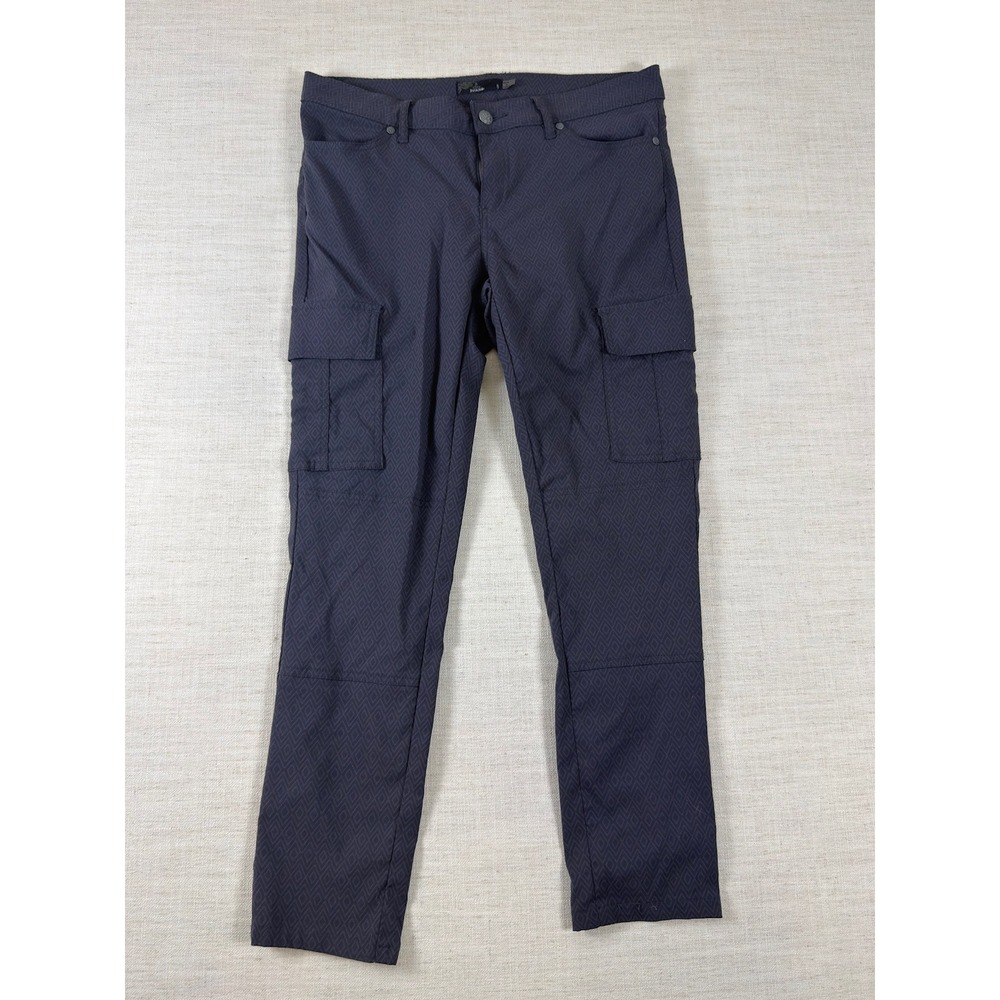Prana Halle Cargo Pants Womens 8 Charcoal Grey Geometric Diamond Print Hiking
